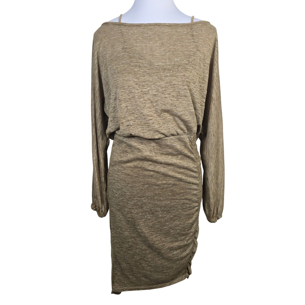 Free People Tan Heathered Ruched Asymmetrical Long Sleeve Bodycon Dress Small
